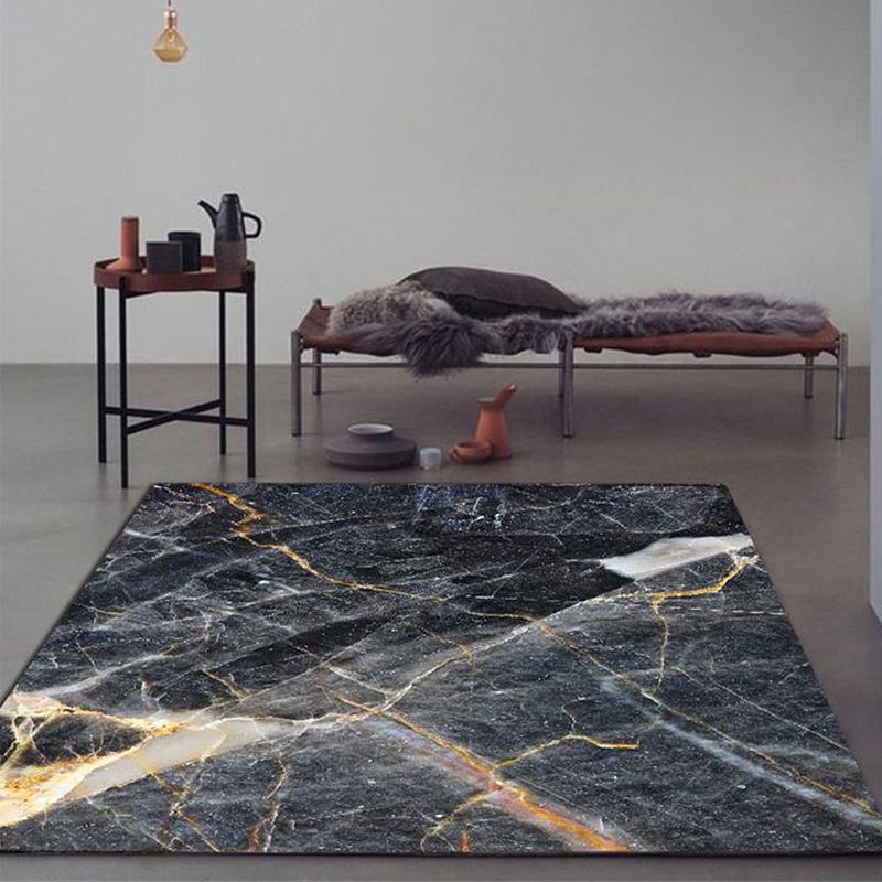 Funky Marble Surface Print Rug Black Nordic Rug Polyester Washable Non-Slip Backing Area Rug for Living Room