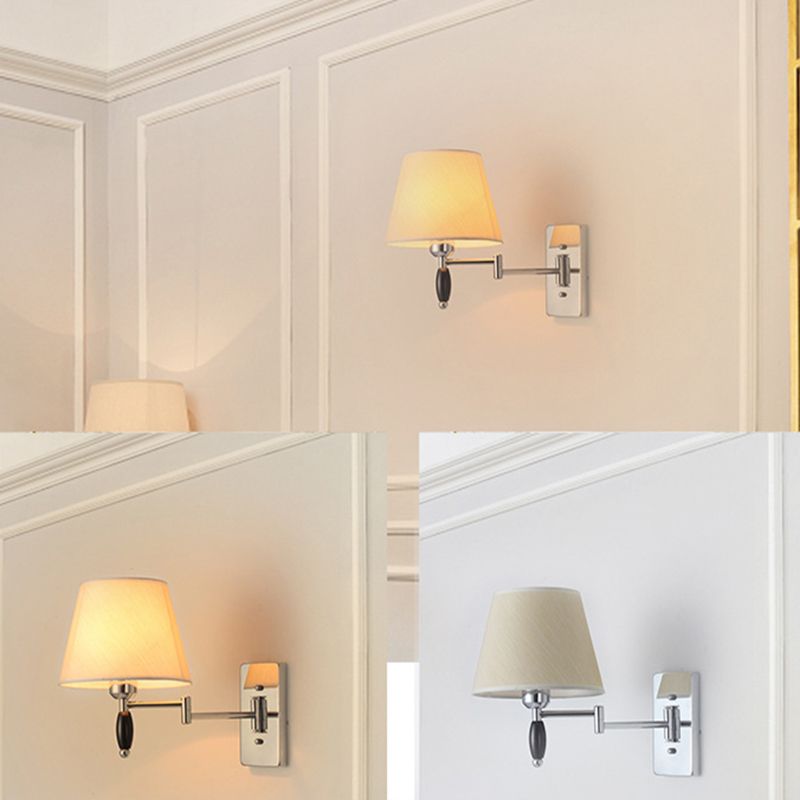 Modern Style Simple Wall Light Natural Burlap Shade Swing Arm Wall Sconce