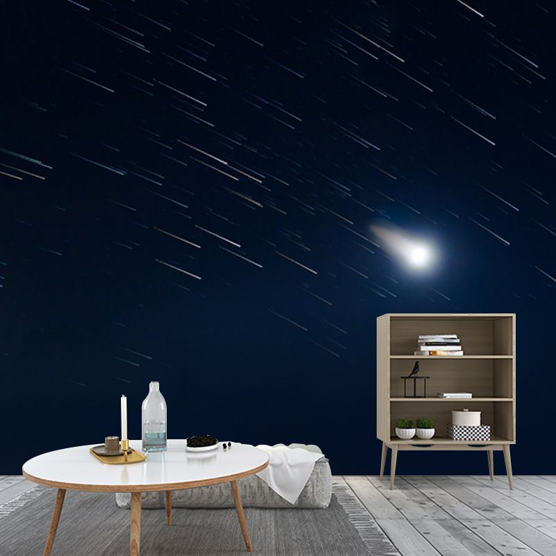 Dazzling Shooting Stars Mural Wallpaper for Bedroom, Black-White, Made to Measure