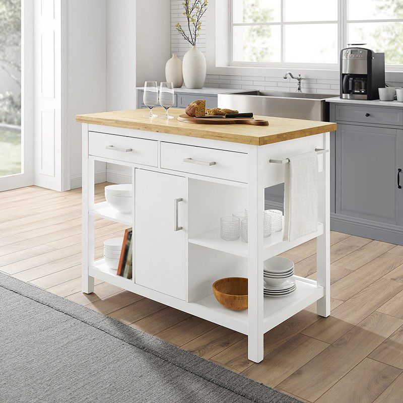 Modern Stationary Island Table Rectangular Wood Kitchen Island Table