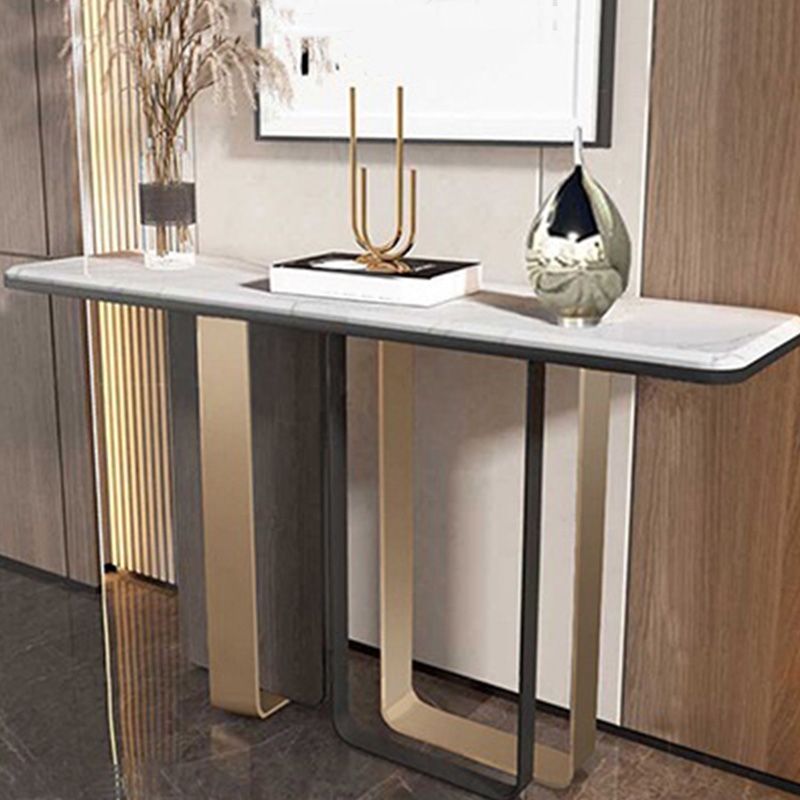 13" Wide Glam Accent Table Stone Rectangle Console Accent Table