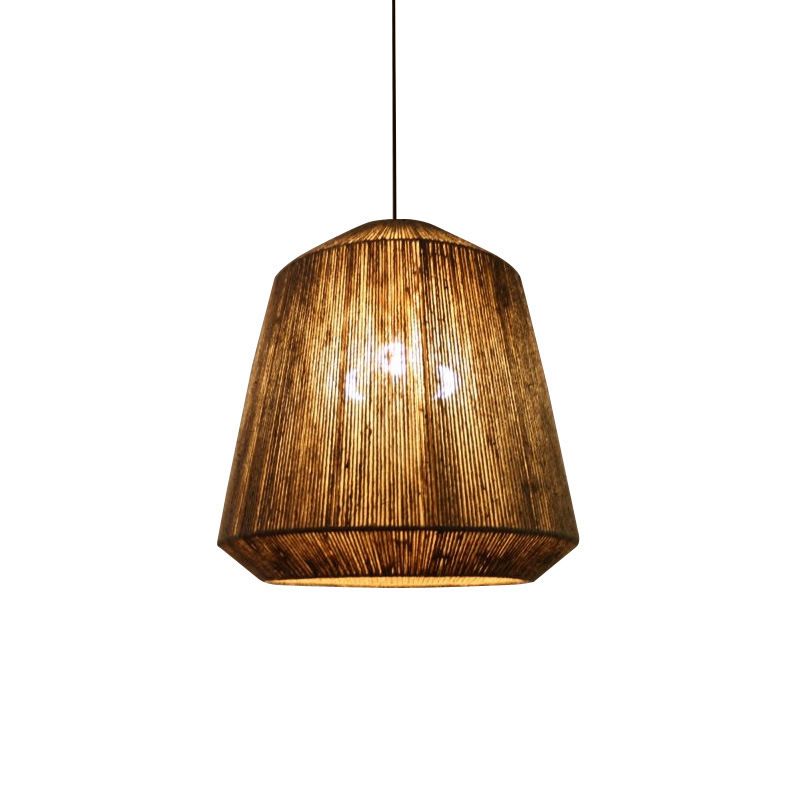 Rope Conical Hanging Chandelier Farmhouse 3-Bulb Ceiling Pendant Light in Flaxen for Tearoom