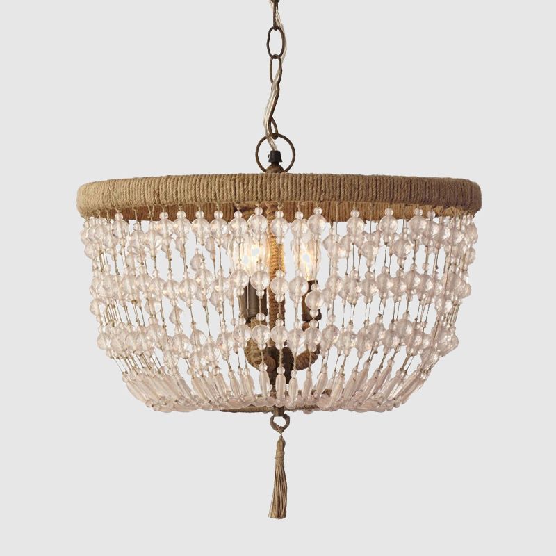 Cupola lampadario leggero cristallo rustico 3 teste chiodo kit lampada appesa con anello di corda per camera da letto
