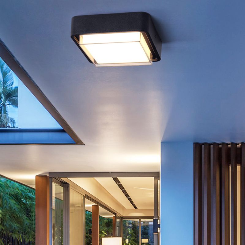 Luminaire carré encastré traditionnel à 1 lumière LED près du plafonnier avec abat-jour en plastique