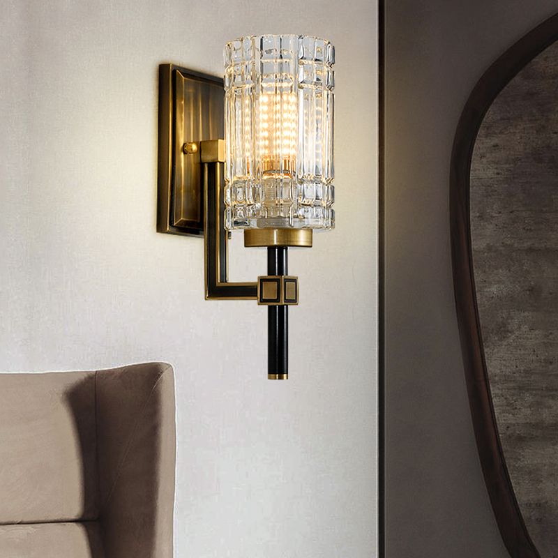 Modern Style Cylinder Shape Wall Light Crystal 1 Light Sconces for Living Room