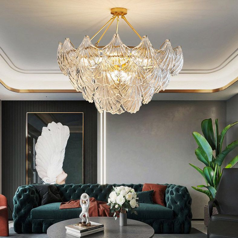 Traditional Style Glass Chandelier Lamp Gold Vintage Lighting Fixture for Living Room