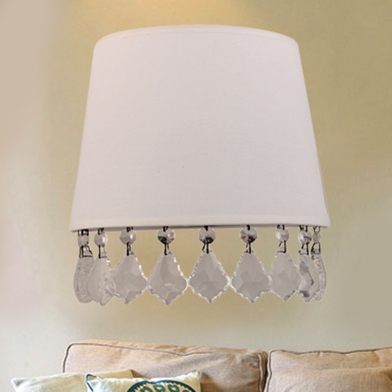Modern Half-Drum Wall Light with Clear Crystal Fabric White Wall Lamp for Bedside