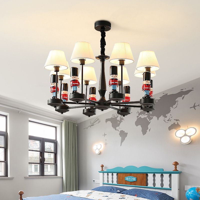 Empire Shade Chandelier Light Cartoon Fabric White Hanging Light with Figurine for Bedroom