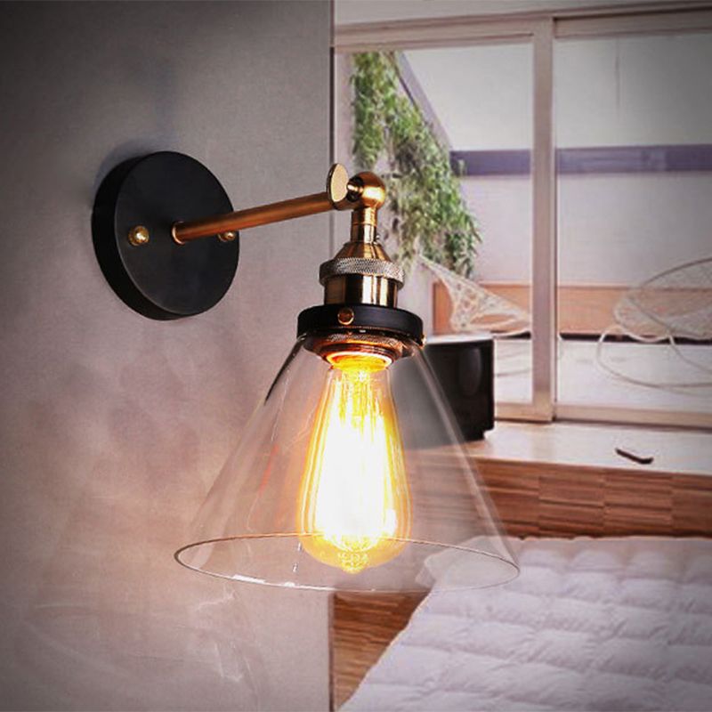 Conical Shaded Clear Glass Wall Lighting Antique Single-Bulb Corridor Wall Lighting