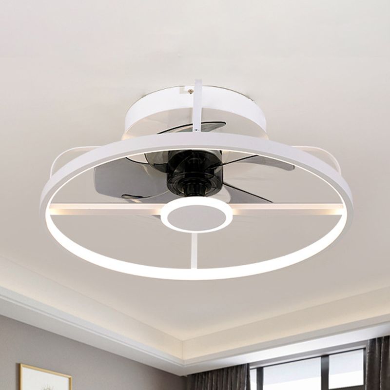 Kreis Anhänger Lüfter Licht Moderne Metall 18 "W LED White Semi Flush Mount Lampe mit 3 grauen Klingen