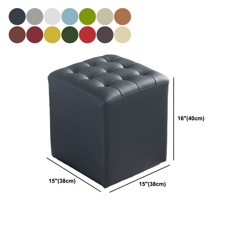 Contemporary Stain Resistant Standard Square Yellow Leather Pouf