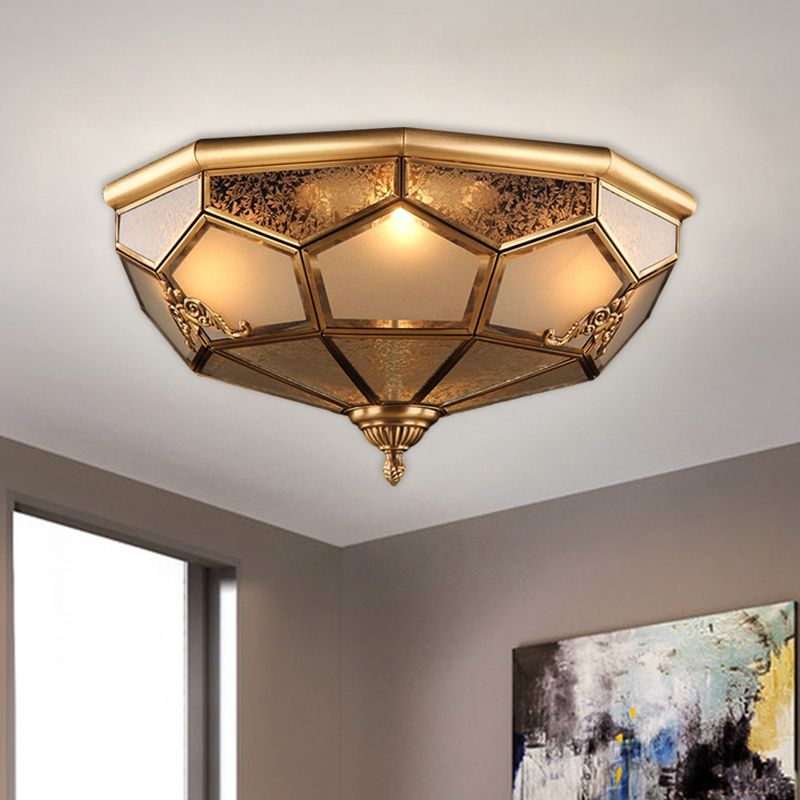 14"/18" Wide 3/4-Head Ceiling Light Traditional Printed Bowl Opal Glass Flush Mount Fixture in Brass