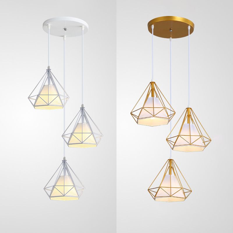 Contemporary Pendant Lights with Cage Shade, Fabric 3-Light Multi Pendant Ceiling Light Fixture