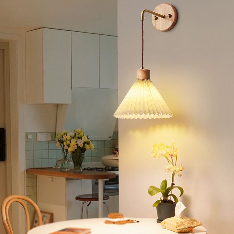 Fabric Cone Shade Wall Sconce Solid Wood 1 - Light Wall Lighting Fixture