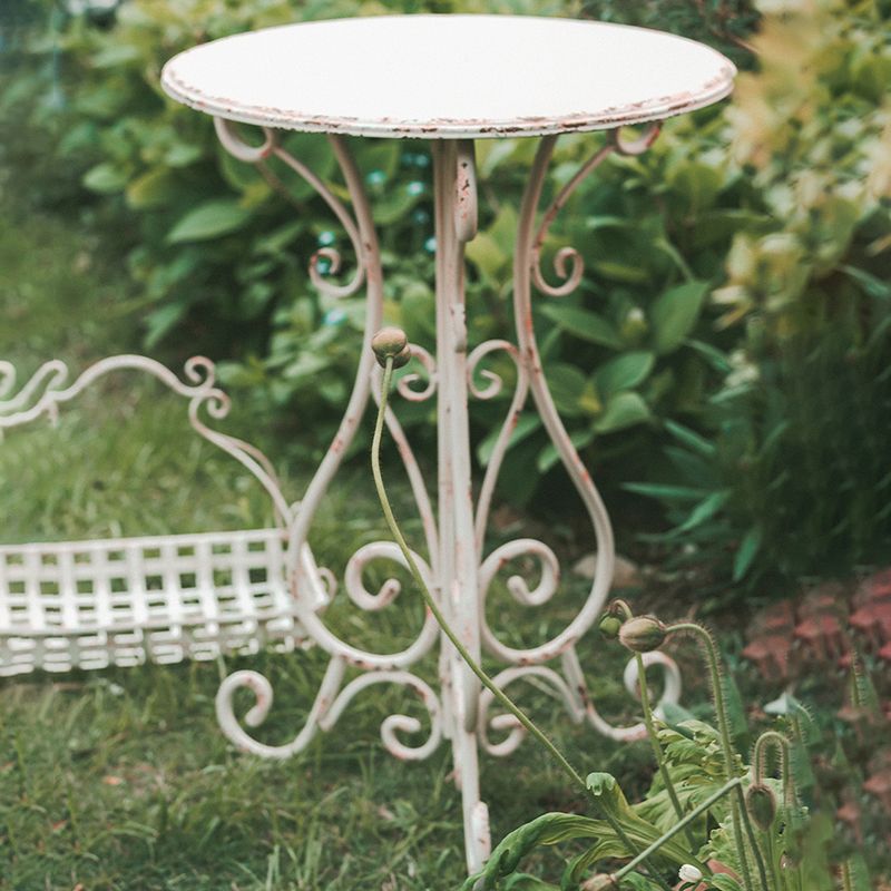 French Country Metal Side Table White Round Outdoor Patio Table