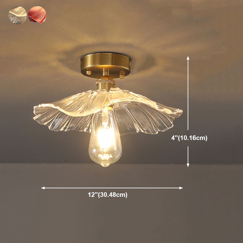 Shaded Aisle Semi Flush Mount Lighting Glass Minimalist Semi Flush Ceiling Light in Gold