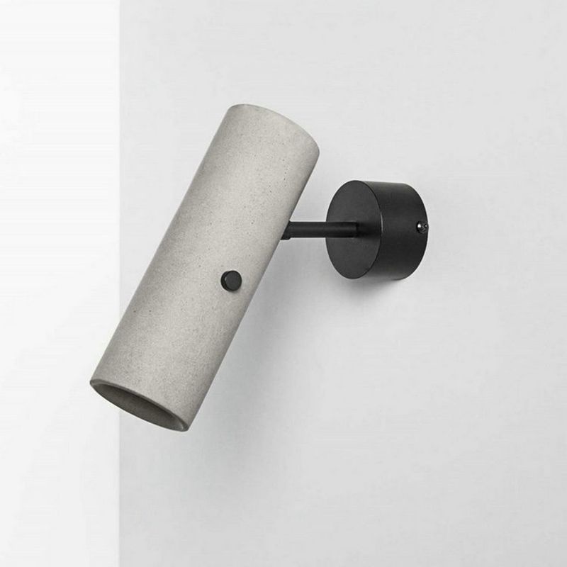 Cement Cylinder Wall Lighting Nordic Style Single-Bulb Grey Rotatable Wall Mounted Spotlight
