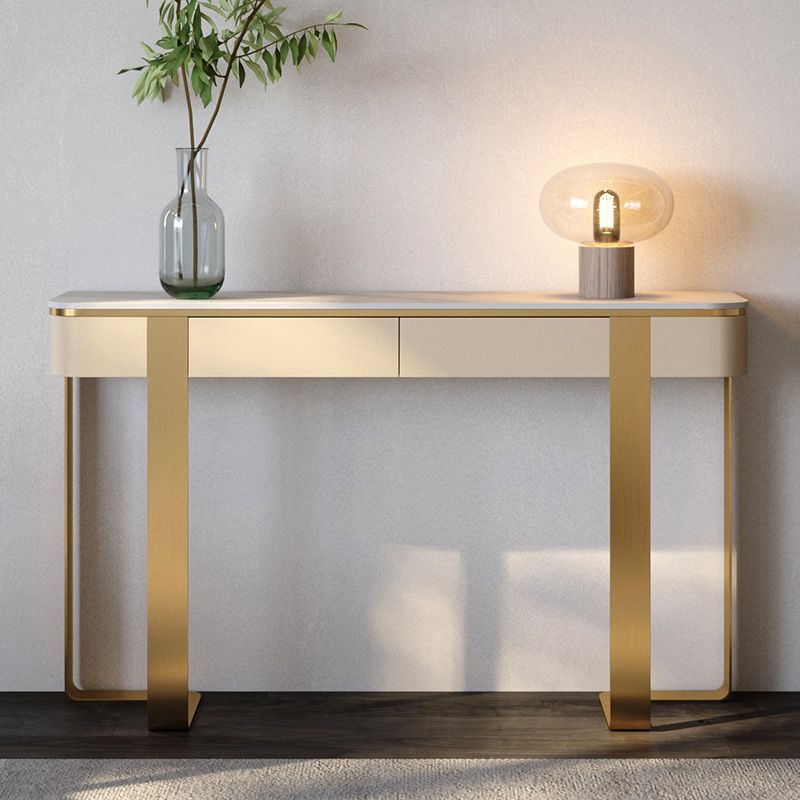 Glam Stone Half Moon Console Table 13.78" Wide 1-shelf Accent Table