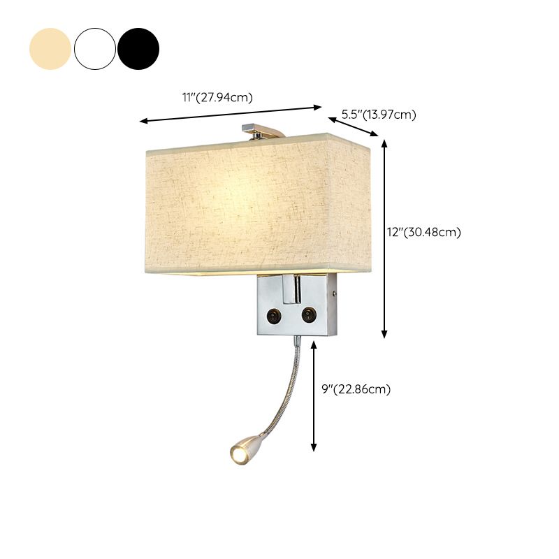 Metal Modern Adjustable Wall Sconce Rectangle Wall Light with Fabric Shade for Bedroom