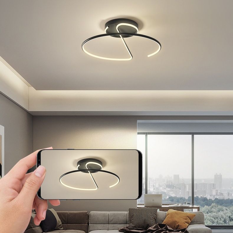 Swirl Wave 1-Light Flush Mount Lighting Fixtures Modern Style Black Flush Ceiling Light