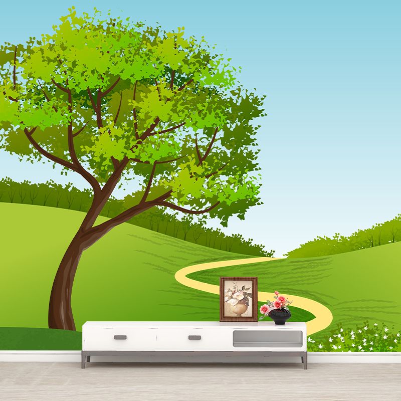 Green Tree Landscape Wall Mural Minimalist Home Decor Wall Art for Children's Room