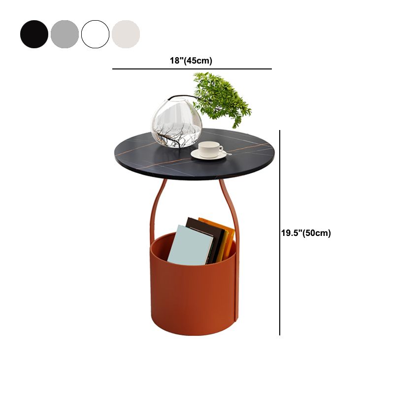 19.6" Tall Modern Round Slate Top Side Table Iron Pedestal End Table