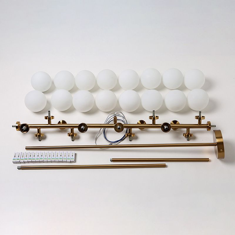 16-Lights White Glass Orb Island Light 37.5" Length Nordic Style Long Strip Lighting Fixture