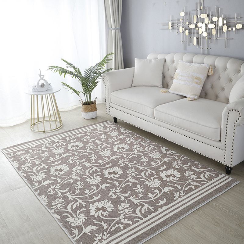 Flower Pattern Simple Rug Polyester Yellow Rug Washable Rug for Home Decor