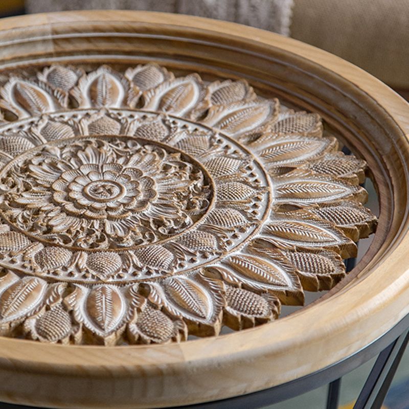 Round Shape Solid Wood End Table with Metal Base Corner Table for Living Room