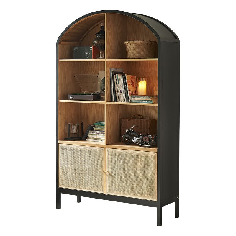 Mid-Century Modern Black Accent Cabinet with 8 Shelves in Solid Wood