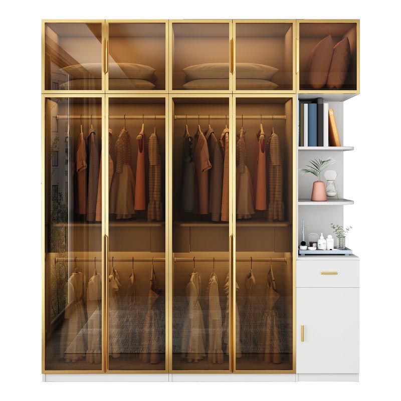 Wood and Glass Wardrobe Cabinet Contemporary Hinged Wardrobe Closet