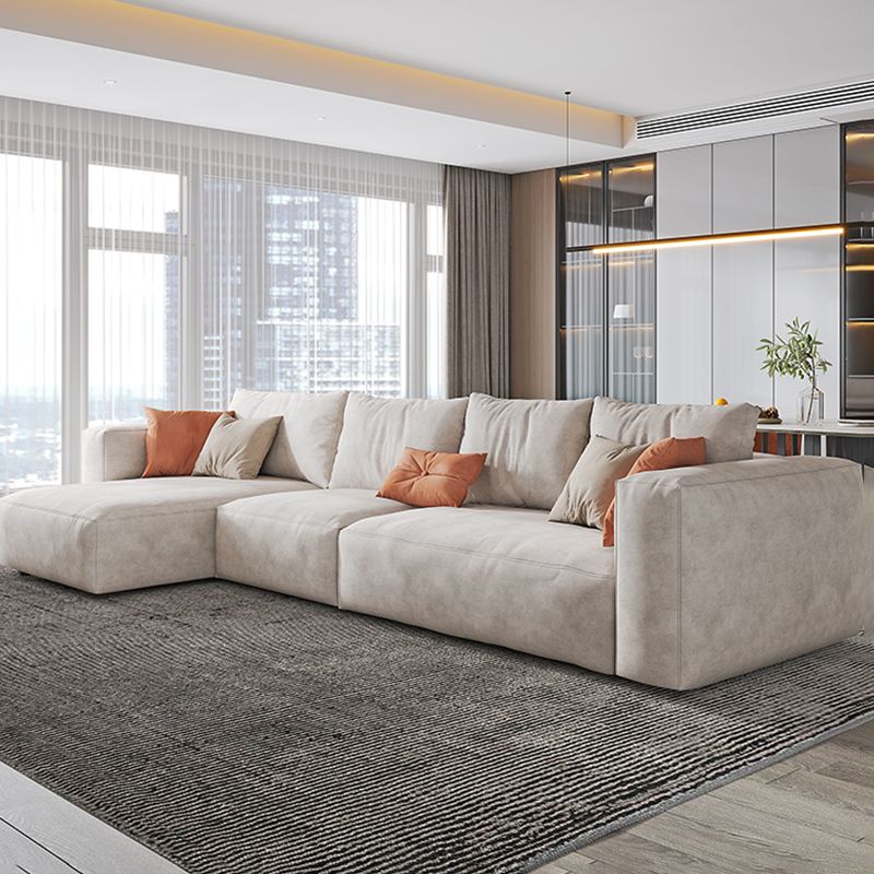 Faux Leather Square Arm Sofa with Chaise Modern Loose Back Sofa in Gray