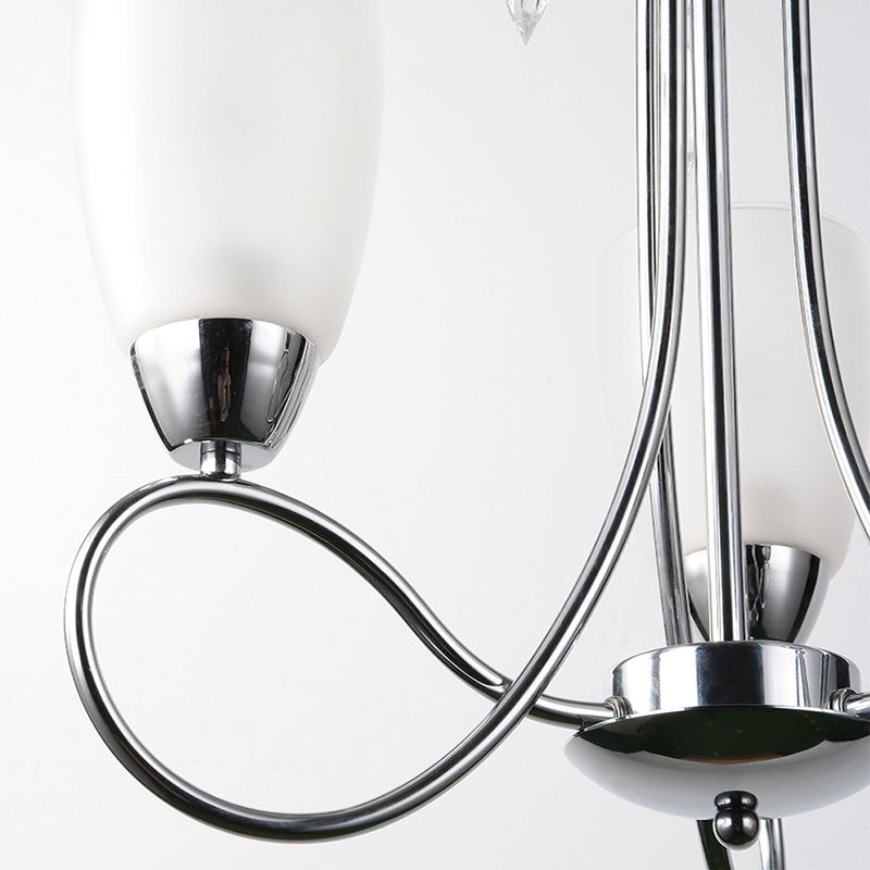 Pasillo de lámpara de araña de campana 3 cabezas contemporáneas de vidrio blanco colgante luz de techo con cristal deco en plata