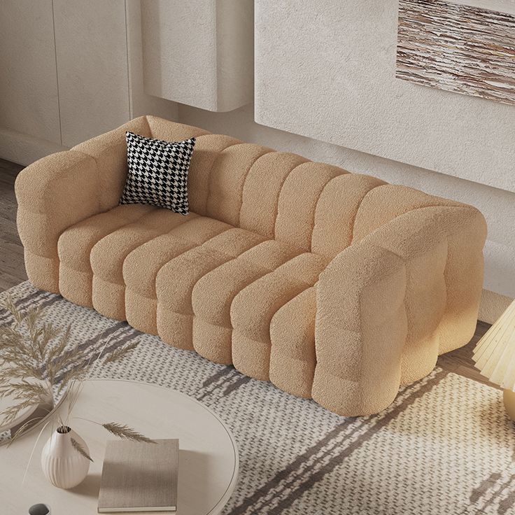 Scandinavian Sofa Beige Living Room Tuxedo Arm Standard Tufted Settee