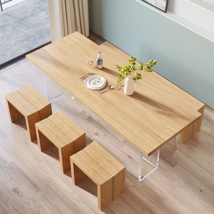 Modern Wood Top Dining Table Double Pedestal Table for Kitchen