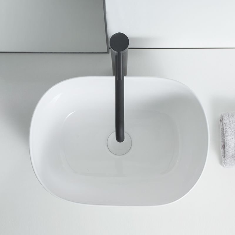 Modern Vessel Lavatory Sink Oval Porcelain with Pop-Up Drain Vessel Sink