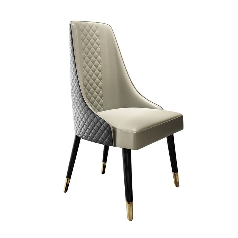 Faux Leather Kitchen Dining Chair Glam Upholstered Dining Chair with Wood Legs