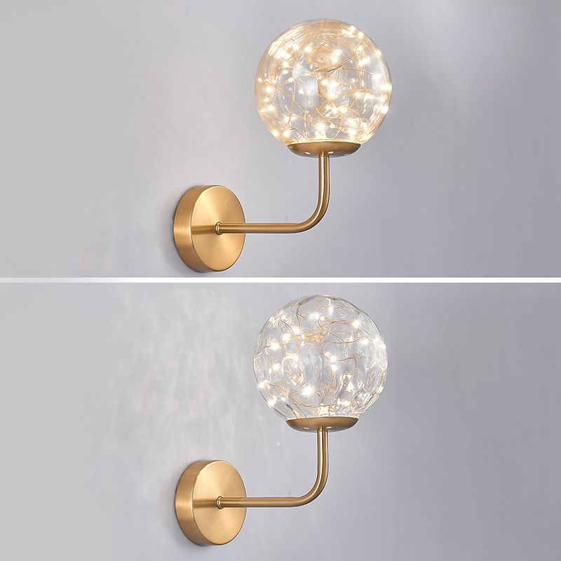 Glass Globe LED Wall Lamp in Modern Luxury Style Wrought Iron Hanging Wall Light for Bedroom