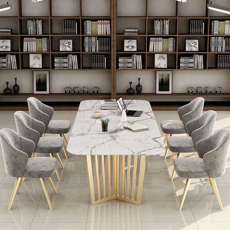 Rechteck gesinterte Stein weißer Esstisch Glam Doppelpodest Tabelle für Esszimmer