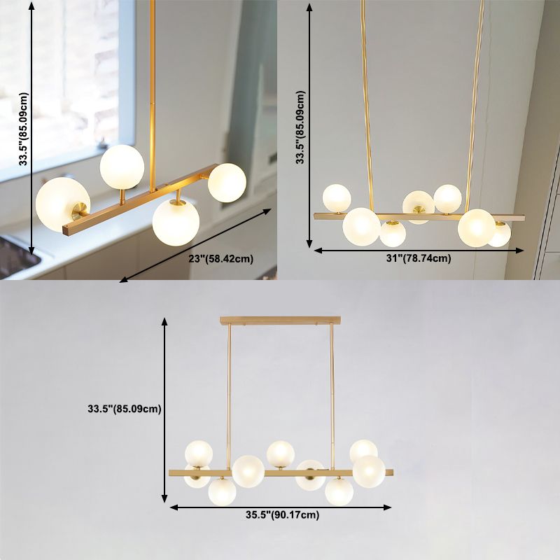 Gold Metal Island Lights Modern Multi-Head Restaurant Hanging Lamps with Globe Glass Shade