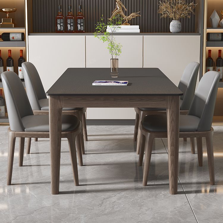 Modern Stone Rectangle Dining Table Wood Legs for Dining Room