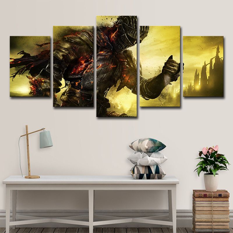 Game Character Dark Soul Canvas Art Kids Multi-Piece Wall Decor in Yellow for Teens Room