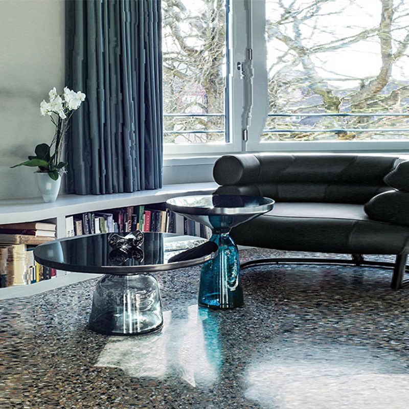 Modern Style Cocktail Table Black Table with Glass Base Round Coffee Table