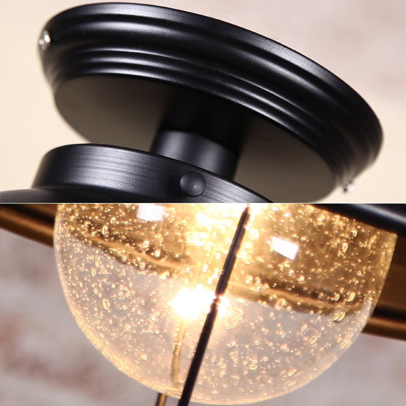 1 Light Semi Flush Mount Light Industrial Style Bowl-Shaped Metal Light Fixture