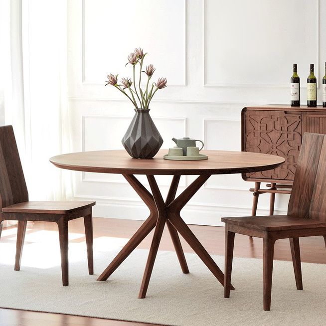 Mesa de comedor redonda contemporánea mesa de pedestal de madera maciza para mesa de cocina del comedor