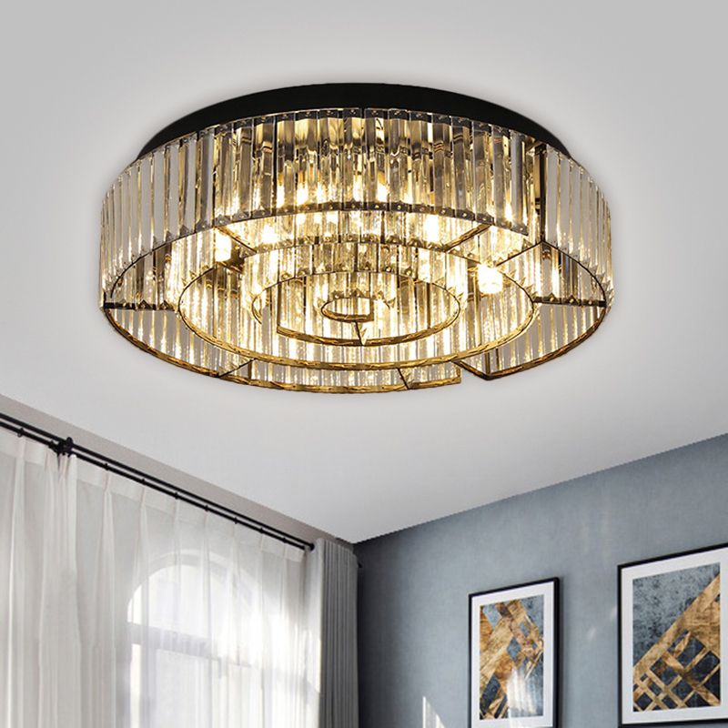 Circular Parlor Flush Mount Light Crystal Rectangle LED Simplicity Close to Ceiling Lighting in Black/Gold