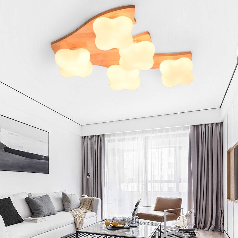 Creatieve houten inbouwplafondlamp van matglas, plafondmontage voor woonkamer