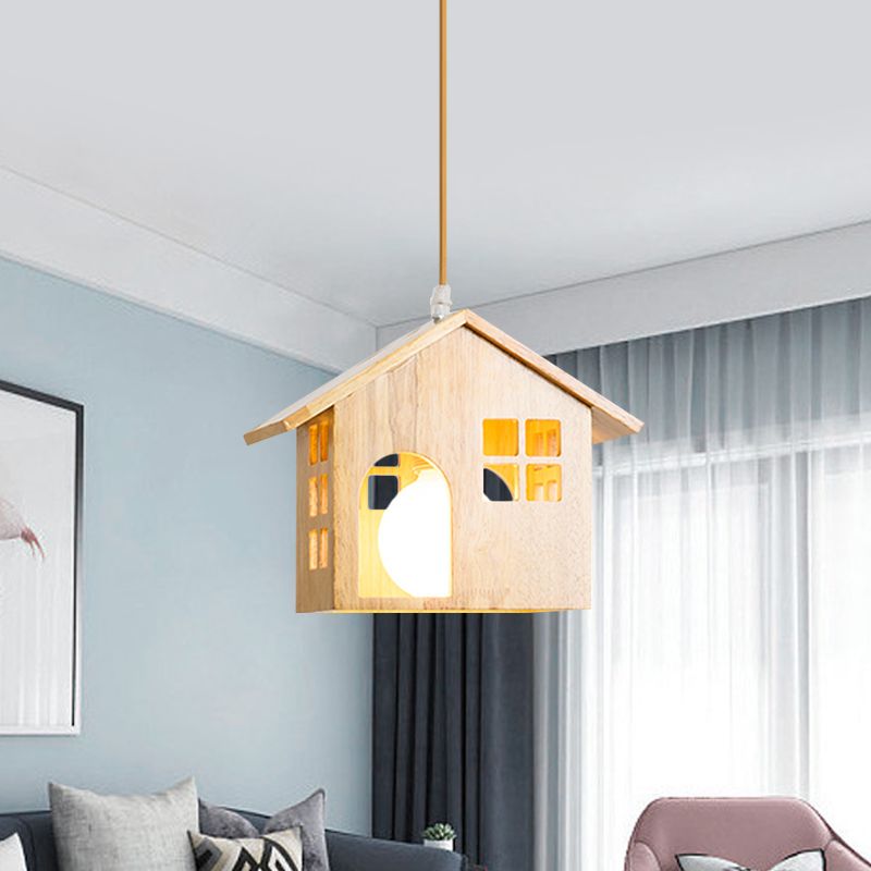 Madera de goma Casa de caza colgante Estilo de alojamiento 1 Péndulo de bombilla Luz sobre mesa de comedor