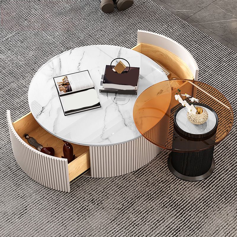 Modern Round Coffee Table Block Nesting Coffee Table Set for Living Room