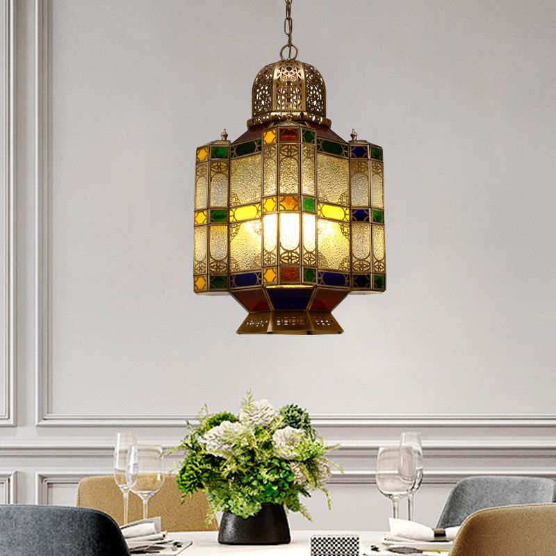 Art Deco Lantern Ceiling Lamp 6-Bulb Metal Chandelier Pendant Light in Brass for Restaurant